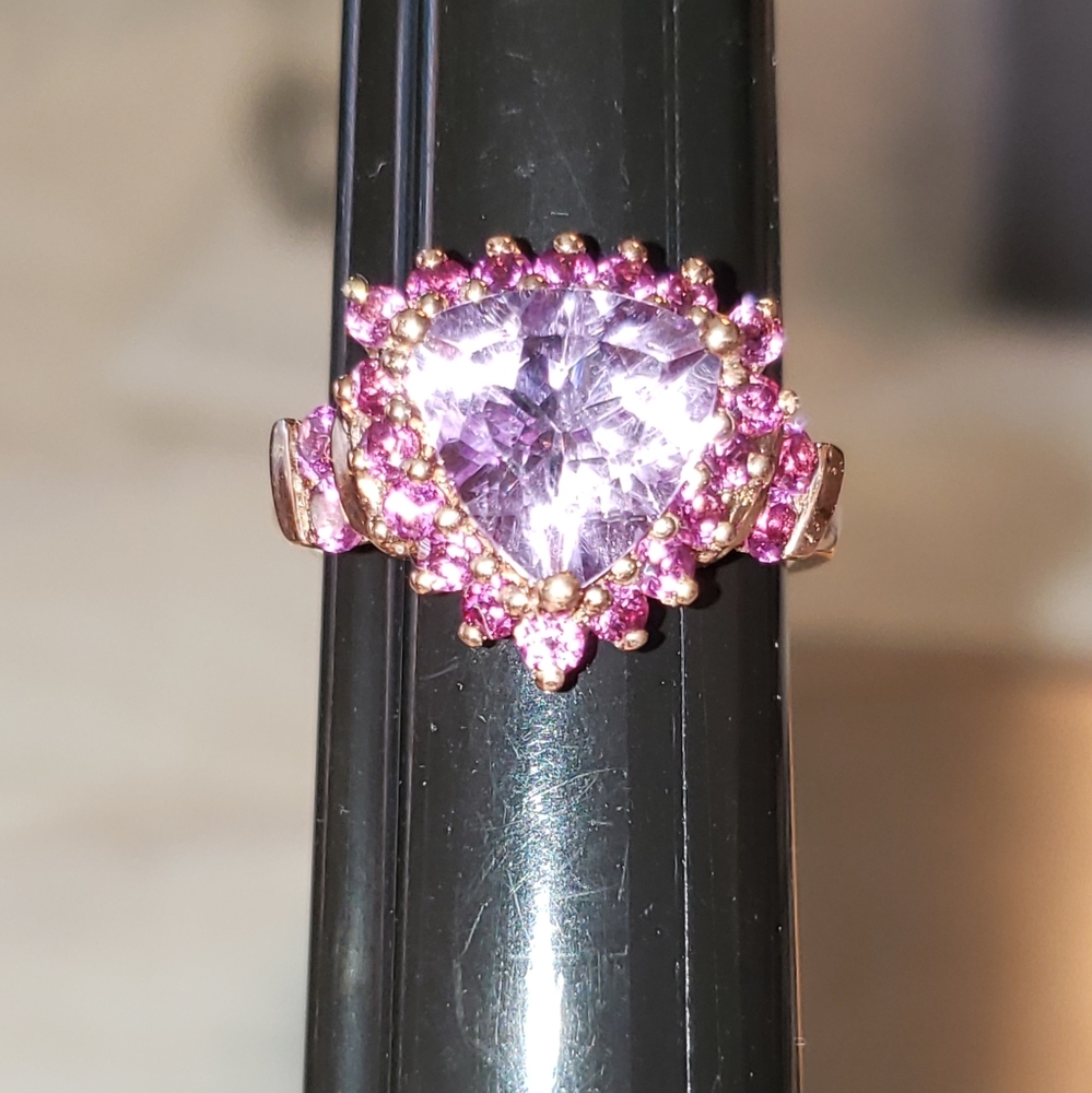 Sz 7, Rose-de-France Amethyst, Rhodolite Garnet, 14K Rose Gold over 925 Silver